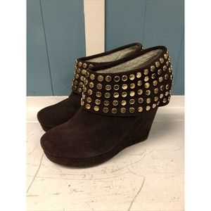 Matiko Brown Suede Studded Booties Anthropologie SZ 7.5 Boots Funky Chocolate